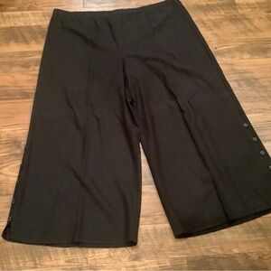 Willow Linen Blend Wide Leg Ankle Crop Pants Size L Button Detail Black Loose